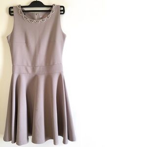 Milan Grey Beaded Fit and Flare Dress